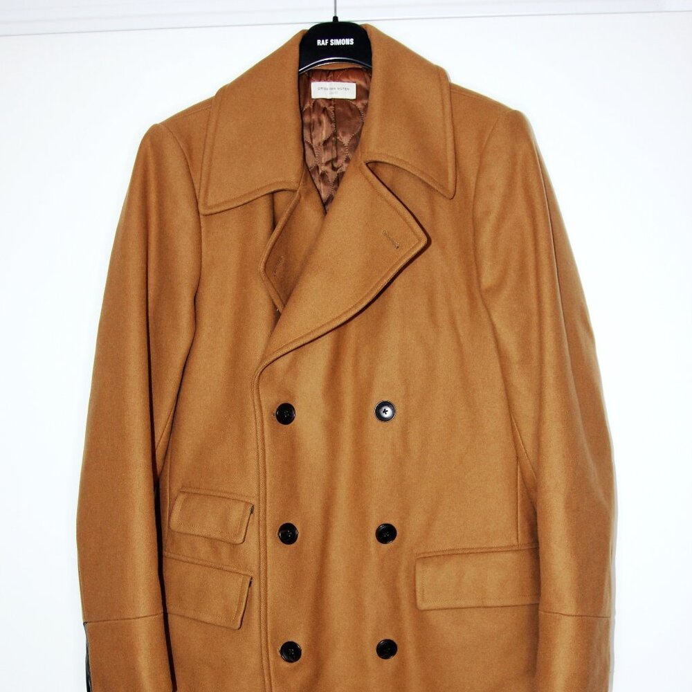 AW15 DRIES VAN NOTEN RUSSEL LEATHER TRIM WOOL COAT 50